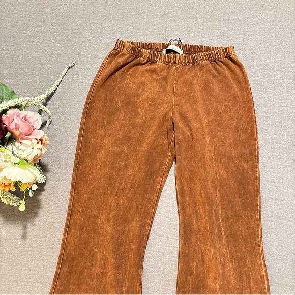 Chestnut Brown Boho Mineral Wash Flared Bell Bottom Stretch Pull On Pants Womens - Picture 6 of 15